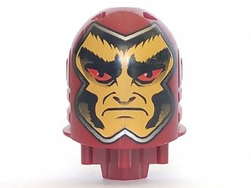 LEGO part Large Figure Head, Knights Kingdom with Black Bushy Eyebrows, Red Eyes, and Yellow Face Pattern (Lord Vladek) (bb0153pb07)