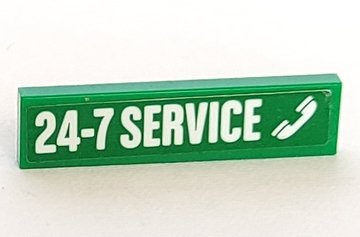 LEGO part Fliese 1 x 4 mit weißem '24-7 SERVICE' und Telefonhörer Muster (Aufkleber) - Set 60081 (2431pb0374)