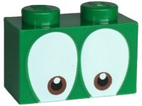 LEGO part Brick 1 x 2 with Small Round Reddish Brown and Black Eyes on White Background Pattern (Super Mario Squawks) 3004pb315