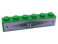 LEGO part Steen 1 x 6 con patrón 'HONEYDUKES' Verde Oscuro y Diamantes sobre Fondo Rosa Brillante (Pegatina) - Set 76388 3009pb242