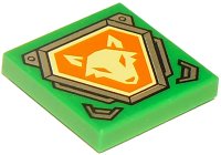LEGO part Platte 2 x 2 mit Hellgelb Fuchskopf auf Orange Sechseckigem Schild mit Silber Rand Muster 3068pb1063
