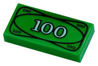 LEGO part Piastrella 1 x 2 con Valuta / Denaro, Banconota / Biglietto 100 Pattern (3069px7)