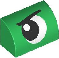 LEGO part Slope, Curved 1 x 2 with Black and White Eye Looking Right with Eyebrow Pattern 37352pb043