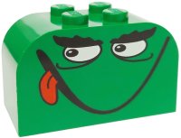 LEGO part Slope, Curved 4 x 2 x 2 Double with 4 Studs with Monster Face Smiling, Tongue Pattern 4744pb08