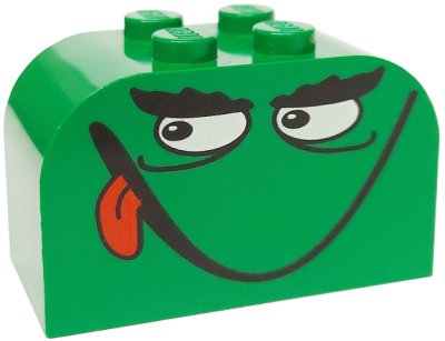 LEGO part Slope, Curved 4 x 2 x 2 Double with 4 Studs with Monster Face Smiling, Tongue Pattern (4744pb08)