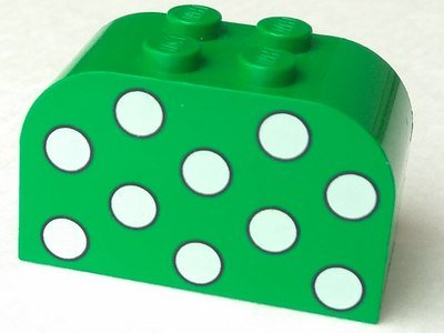 LEGO part Slope, Curved 4 x 2 x 2 Double with 4 Studs with Dots White Pattern (4744px2)