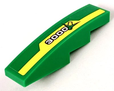 LEGO part Slope, Curved 4 x 1 with Yellow Stripe, White '3000' and Ear of Corn Pattern Model Left Side (Sticker) - Set 60223 (61678pb111L)