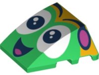 LEGO part Wedge 4 x 3 Triple Curved No Studs with Black and White Eyes, Dark Pink Antennae, Open Mouth Smile with Tongue Pattern 64225pb029
