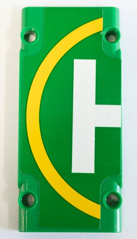 LEGO part Technic, Panel Plate 5 x 11 x 1 with Helicopter Landing Pad Half with Yellow Circle and White Letter H Pattern (Sticker) - Set 42064 (64782pb052)