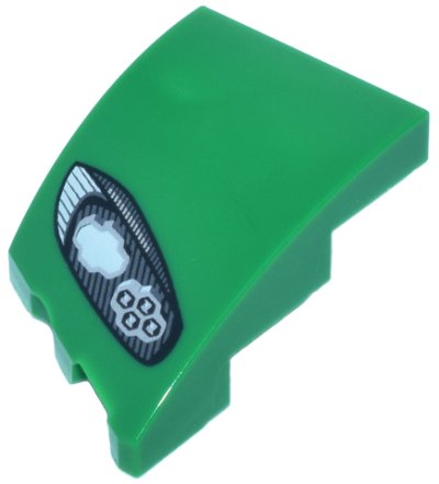 LEGO part Wedge 3 x 2 Right No Studs with Aston Martin Car Headlight, Black Outline, White and Silver Stripes and 2 Bulbs Pattern (80178pb010)