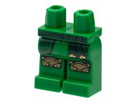 LEGO part Hips and Legs with Dark Green Sash and Hip Skirts, Gold Knee Pads and Trim Pattern 970c00pb1401