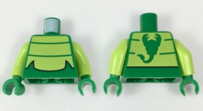 LEGO part Torso Lime Chest Panel with 2 Thin Stripes Pattern (Scorpion) / Lime Arms / Green Hands (973pb2715c01)