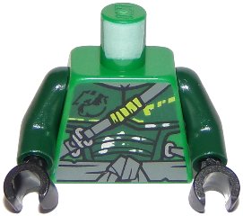 LEGO part Torso Ninjago Armor with Sash, Straps and Pouches Pattern / Dark Green Arms / Black Hands (973pb3310c01)