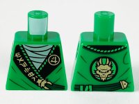 LEGO part Torso Tunic, Light Green Shirt, Wide Black Hems with Gold Ninjago Logogram 'MANTER' and Dragon Pattern 973pb3789