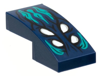 LEGO part Slope, Curved 2 x 1 x 2/3 with 4 White Eyes, Dark Turquoise Hair Pattern (11477pb124)