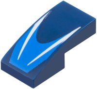 LEGO part Slope, Curved 2 x 1 x 2/3 with White Stripes on Blue Chevron Pattern 11477pb213