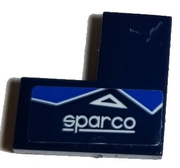 LEGO part Piastrella 2 x 2 Angolo con Motivo 'sparco' e Triangoli Blu e Bianchi Lato Destro Modello (Adesivo) - Set 75885 (14719pb003R)