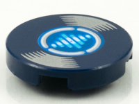 LEGO part Tile, Round 2 x 2 with Bottom Stud Holder with LP Record, Medium Azure and White Lines on Blue Label Pattern 14769pb386