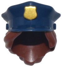 LEGO onderdeel Minifiguur, Haar Combo, Hoed met Haar, Politie met Donkerblauw Top met Gouden Badge en Roodbruin Haar in Knot Patroon 28430pb02