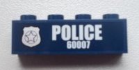LEGO part Brick 1 x 4 with Police Silver Star Badge and White 'POLICE 60007' Pattern Model Left Side (Sticker) - Set 60007 3010pb170l