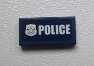 LEGO part Tile 1 x 2 with Police Silver Star Badge and White 'POLICE' on Dark Blue Background Pattern (Sticker) - Set 60007 (3069pb0276)