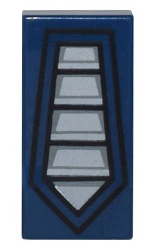 LEGO part Tile 1 x 2 with Black Pentagonal Outline and Silver Vents Pattern (3069pb1082)