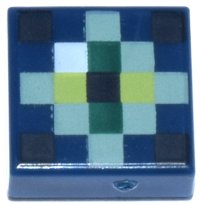 LEGO part Tile 1 x 1 with Pixelated Sand Green, Dark Green and Yellowish Green Diamond, White Highlight, Black Corners Pattern (Minecraft Eye of Ender) 3070pb391