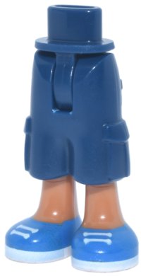 LEGO part Mini Doll Hüfte und Hose verkürzt große Taschen, geformte mittlere Nougat Beine und bedruckter blauer Schuh mit weißer Sohlen und Schnürsenkeln Muster - Dünnes Scharnier 35216bc00pb013
