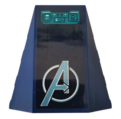 LEGO part Wedge 4 x 4 Triple Curved No Studs with Metallic Light Blue Avengers Logo and Turquoise Control Panel with Speedometer and Switches Pattern (Sticker) - Set 76142 (47753pb098)