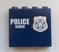 LEGO part Panel 1 x 4 x 3 with Side Supports - Hollow Studs with Silver Star Badge and White 'POLICE 60008' Pattern Model Right Side (Sticker) - Set 60008 60581pb018R