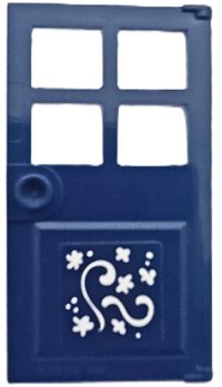 LEGO part Door 1 x 4 x 6 with 4 Panes and Stud Handle with White Flowers, Dots and Swirls Pattern (Sticker) - Set 41683 60623pb13