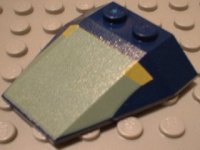LEGO part Wedge 4 x 4 Triple without Stud Notches with Sand Green and Yellow Mini Slave I Pattern 6069px4