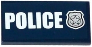 LEGO part Tile 2 x 4 with White 'POLICE' and Silver Police Badge Pattern (Sticker) - Set 60069 (87079pb0219)