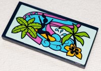 LEGO part Tile 2 x 4 with Girl on Dark Pink Water Slide, Palm Trees and Bright Light Orange Flower Pattern (Sticker) - Set 41347 87079pb0977