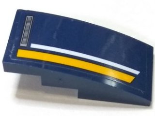 LEGO part Slope, Curved 4 x 2 with Vents and Orange and White StripeS Pattern Model Right Side (Sticker) - Set 60151 (93606pb072R)