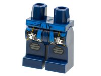 LEGO part Hips and Legs with Blue Sash, Yellow Stripes, Pearl Dark Gray Buckles, Dark Bluish Gray Knee Pads Pattern 970c00pb1225