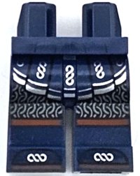 LEGO part Hips and Legs with Silver Skirt Hems, Dark Silver Chain Mail, Reddish Brown Knee Wrappings, Shoe Tips Pattern 970c00pb1560