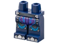 LEGO part Hips and Legs with Dark Bluish Gray Belt, Dark Purple Loincloth with Dark Azure Ninjago Logogram 'LF' and ON', Silver Toes and Trim Pattern 970c00pb1575