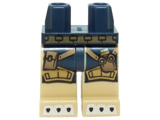 LEGO part Hips and Tan Legs with Blue Loincloth, Gold Knee Pads and Belt, Straps and Pouches and White Claws Pattern (970c02pb15)