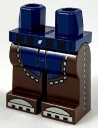 LEGO part Hips and Dark Brown Legs, Chaps over Dark Blue Pants, Silver Toes Pattern 970c120pb10