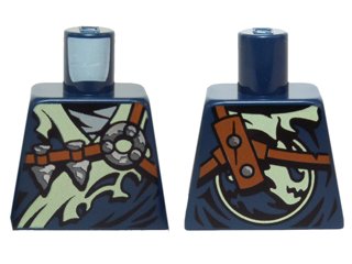 LEGO onderdeel Torso Ninjago Robe Tattered Yellowish Green Collar, Reddish Brown Straps, Silver Arrowheads Pattern (973pb2096)