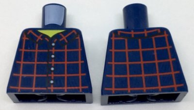 LEGO part Torso Shirt Dark Red Plaid Front and Back, 4 White Buttons, Wide Yellow Neck Pattern (973pb2513)