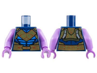 LEGO part Torso Gold and Dark Orange Breastplate and Belt, Blue Armor Plates Pattern / Medium Lavender Arms / Medium Lavender Hands (973pb5065c01)