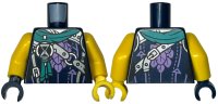 LEGO part Torso Robe with Medium Lavender Leaves, Arrows and Stitching, Dark Turquoise Scarf, Silver Armor Plates, Belt, Buckles and Hourglass Pattern / Yellow Arms / Yellow Hand Left / Dark Blue Hand Right 973pb5347c01