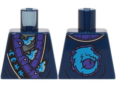 LEGO part Torso Robe, Dark Purple and Silver Trim, Dark Azure Ninjago Logogram 'WOLF', Metallic Light Blue Blades Pattern (973pb5545)