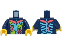 LEGO part Torso Wetsuit with Medium Azure and Coral Panels, Stripes, Zipper and Flowers and Lime Palm Leaves Pattern (BAM) / Dark Blue Arms / Yellow Hands 973pb6193c01