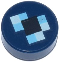 LEGO part Tile, Round 1 x 1 with Pixelated Black, Medium Azure, and White Squares Pattern (Minecraft Ender Pearl) 98138pb100