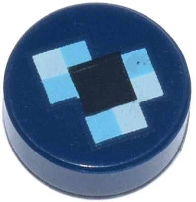 LEGO part Tile, Round 1 x 1 with Pixelated Black, Medium Azure, and White Squares Pattern (Minecraft Ender Pearl) (98138pb100)