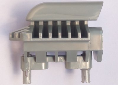 LEGO part Technic Engine Tuneable, Block with Trapezoidal Air Scoop with 2 Fixed Rotatable Pins (for part 2133) (46453c01)