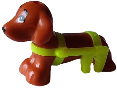 LEGO part Perro, Friends, Dachshund con Arnés de Silla de Ruedas Amarillo Neón Moldeado e Impresión de Ojos y Patrón de Nariz Negra (Pickle) (100559pb01)